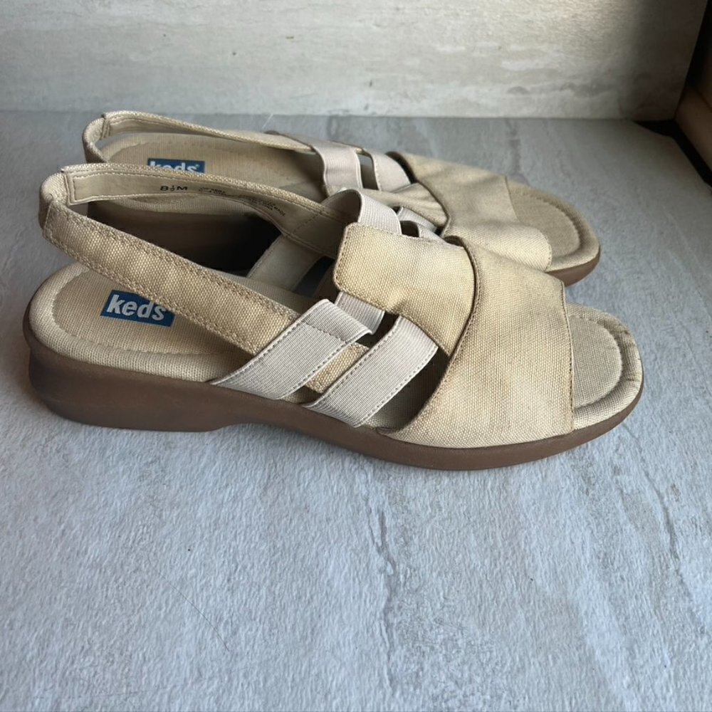 ** Keds Tan Ivory Canvas Slides Elastic slip on 8.5